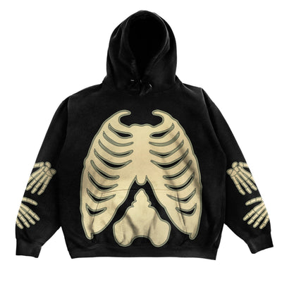 Combhasaki Women Fashion Halloween Hoodies Skeleton Print Drawstring Hooded Long Sleeve Sweatshirts Spring Autumn Casual Tops