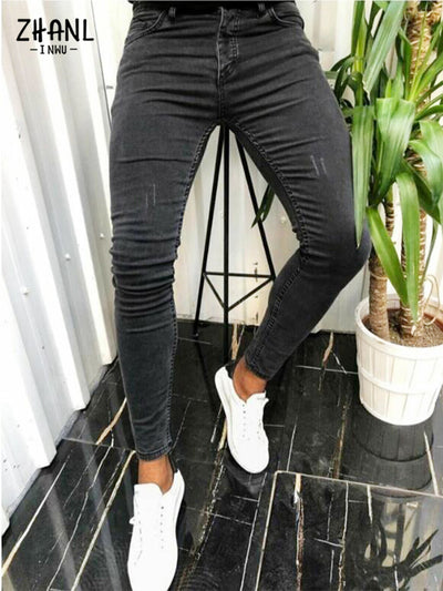 Streetwear Mens Jeans Man Black Moto Skinny Jean Male Stretch Denim Pencil Pants Pure Color Elastic Vintage Jeans Men's Clothing
