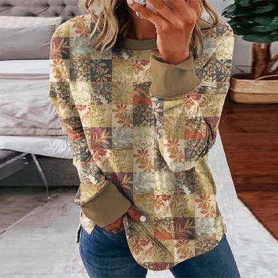 Womens Vintage Print Round Neck Long Sleeve Ladies Pullover Sweatshirt