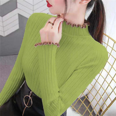 Women Spring Autumn Style Knitted Sweater Pullovers Lady Casual Striped Printed Turtleneck Long Sleeve Pullovers Tops ZZ0062
