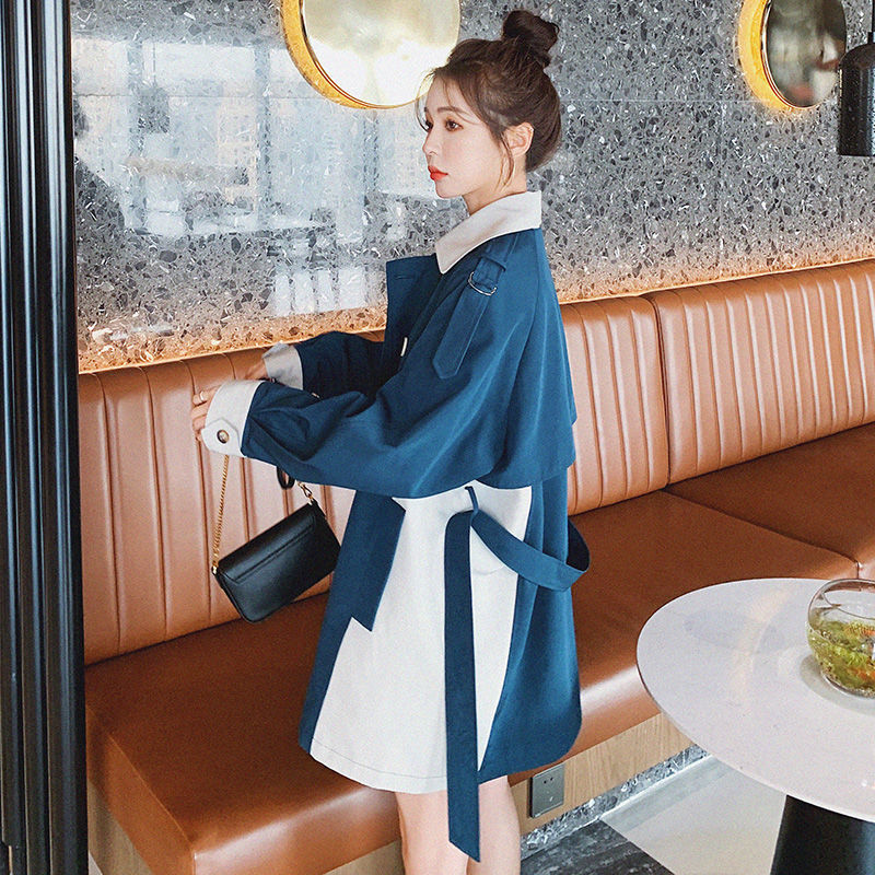 2021 Spring and Autumn Women&#39;s New Patchwork Loose Showing Thin Trench Coat Female Korean Students Fashion Coat