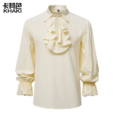 Renaissance Vintage Flower Collar Halloween Pleated Shirt Christmas Dinner Dress Medieval Court Shirt