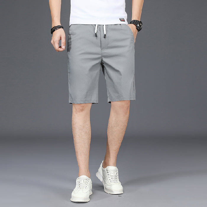 Summer Thin Men&#39;s Casual Shorts Slim Straight Solid Color Elastic Knee-length Jogging Sweatpants Ice Silk Beach Quick Dry Shorts
