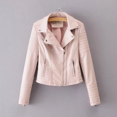 Red Black PU leather jacket women motorcycle biker jacket moto vintage faux leather jacket pink coat fall plus size Winter 2021