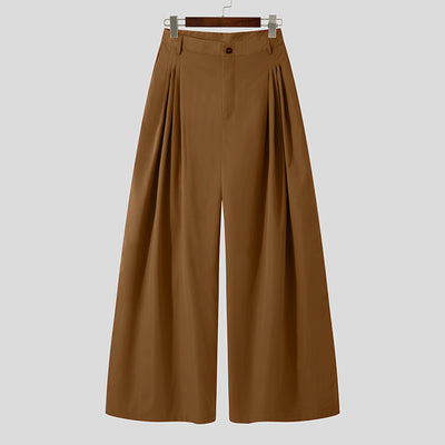 Fashion Men Wide Leg Pants Joggers Button Streetwear Loose Solid Color Trousers High Waist Casual Pantalon S-5XL INCERUN 2022