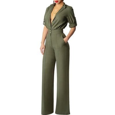 2022 New Women&#39;s Two-piece Cardigan Roll-sleeve Long-sleeved Shirt Lapel High Waist Wide Leg Pants Fashion Temperament Suit