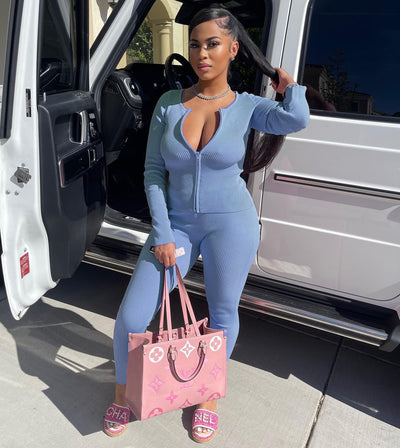 6PCS Wholesale Items for Resale In Bulk Sports Ribbed Two Piece Outfits for Women Zipper Tops and Pants Autumn Winter Tracksuits