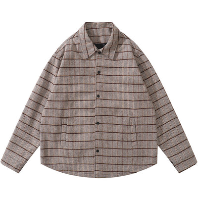 Oversize Hawaii Plaid Printed Long Sleeve Shirts Unisex Streetwear Casual Chic Check Tops Turn-Down Collar Autumn Shirts For Men