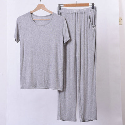 Summer Men Pajamas Sets Modal HomeWear Set plus Size 8XL Soft Comfortable SleepWear Short Sleeve Tops and Long Pants Breathable