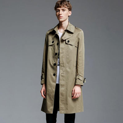 Single breasted trench coats men medium-long coats 219 autumn winter loose turn-down collar mens overcoat plus size outerwear