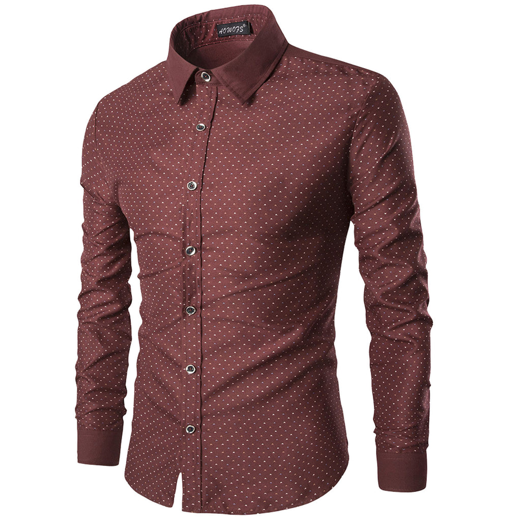 Male Casual Print Shirt Long Sleeve Turn Down Collar Shirt