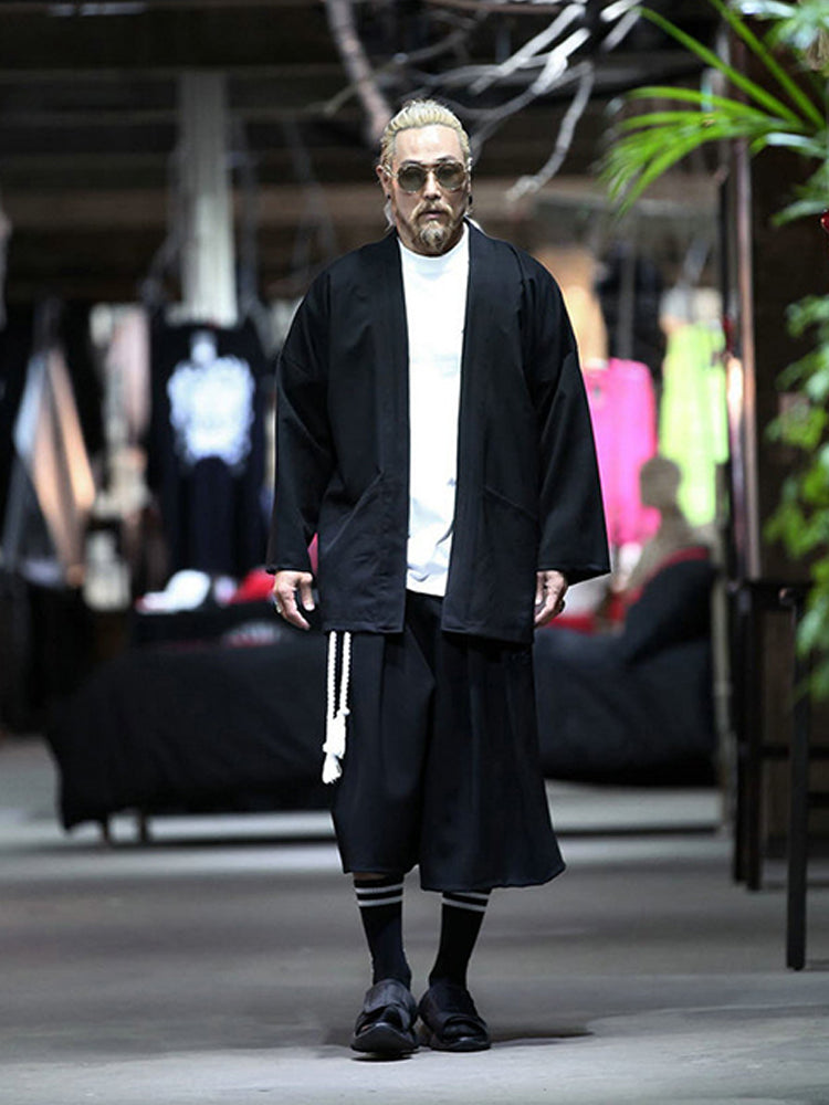 Men&#39;s new solid color V-neck large pocket loose fashion cardigan dark jacket kimono regular windbreaker spring and summer