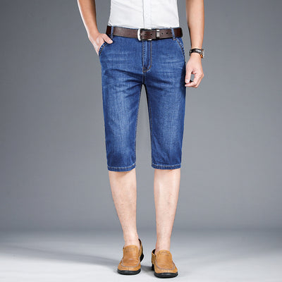 Classic Summer Men&#39;s Thin Stretch Short Jeans Business Fashion Cotton Straight Denim Shorts Male Brand Clothes Black Blue