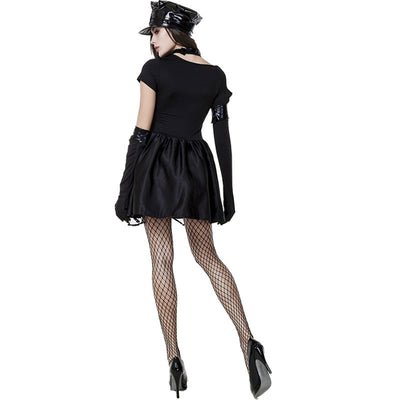 Adult Women Gothic Sexy Officer Cops Costume Dark Black Sexy Mini Dress Playful Temptation Uniform For Girls Plus Size