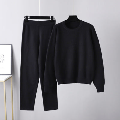 Autumn Winter Two Piece Women Turtleneck Sweater Set Fashion Knit Warm Suit Lady Casual Pant Tracksuit