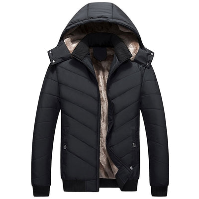 2021 Men Rib Necking Parka Warm Winter Fleece Zipper Comfortable Casual Hooded Coat Mens Slim Thick Down Jacket Men New Clothing