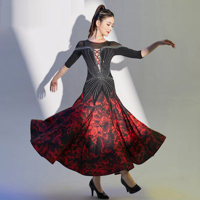 X081 Modern Dance Dress Women's Ballroom Dancing Suit Latin Dance Waltz Ballroom Dance Square Dance Diamond Rhinestones Suit