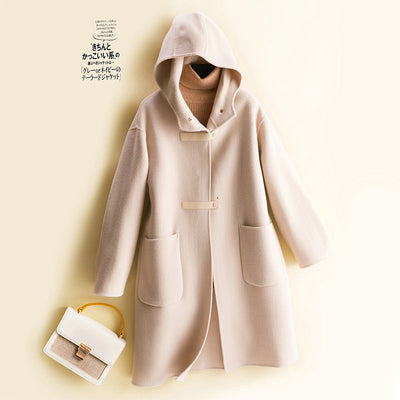 Hooded double-sided cashmere coat mid-length casual college style woolen coat double-sided nylon new style