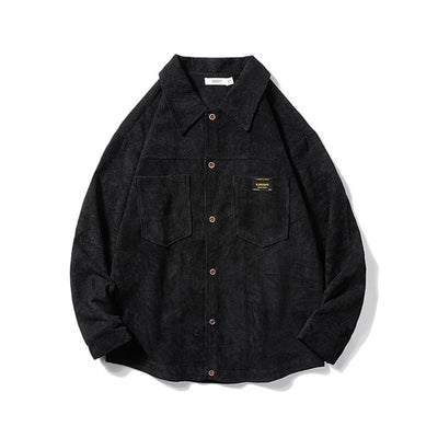 Men Shirt Coat Trendy Wear-resistant Loose Corduroy Long Sleeves Cargo Shirt for Home Autumn Shirt Coat Men Autumn Shirt