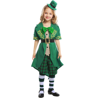 Ireland National Green Saint Patrick's Day Leprechaun Cosplay Costume Elf Suit For Adult Kids Halloween Carnival Fancy Dress