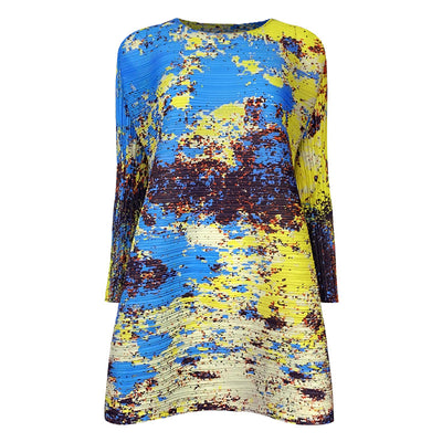 Miyake early autumn irregular color contrast long-sleeved casual niche top female star print fashion T-shirt