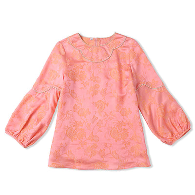 High-end Summer Chinese Style Silk Blouse Shirt Women Fashion Loose Lady Pink Shirt Top S-XL
