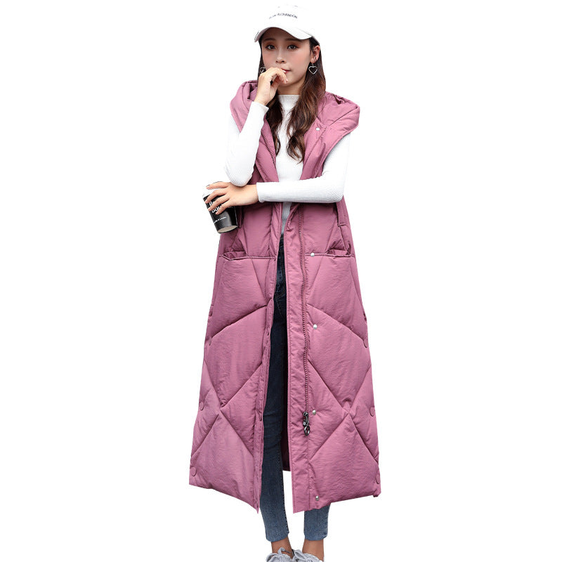 2021 New Women Autumn Winter Female Hooded Sleeveless Outwear Long Waistcoat Korean Loose Warm Thick Cotton Padded Vest Overcoat