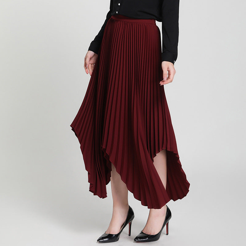 Boollili Summer Long Women&#39;s Skirt Elegant Pleated Skirt Wine Red Spring Skirts Womens Korean Faldas Mujer Moda 2021