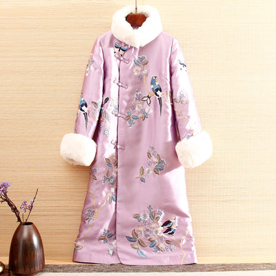 High-end New Autumn Women Trench Coat Top Stitching  Hair Chinese Style Retro Embroidery Elegant Lady Warm Outerwear S-3XL