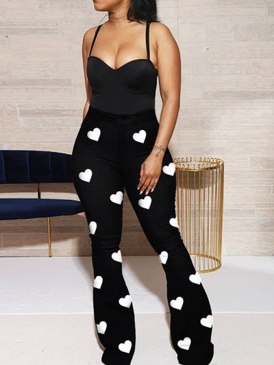 LW Plus Size Woman Autumn Clothes Stretchy Casual Heart Print Unique Hipster High Waist Pants