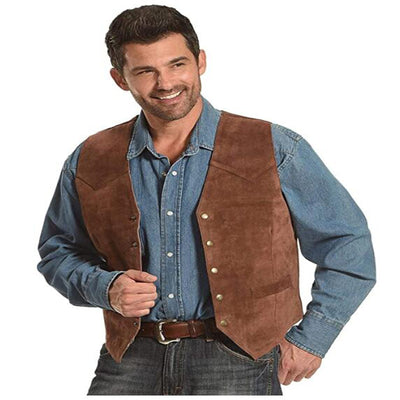 Men&#39;s Suede Vest Retro Casual Vest Western Cowboy Style Vest Steampunk Waistcoat жилетка мужская
