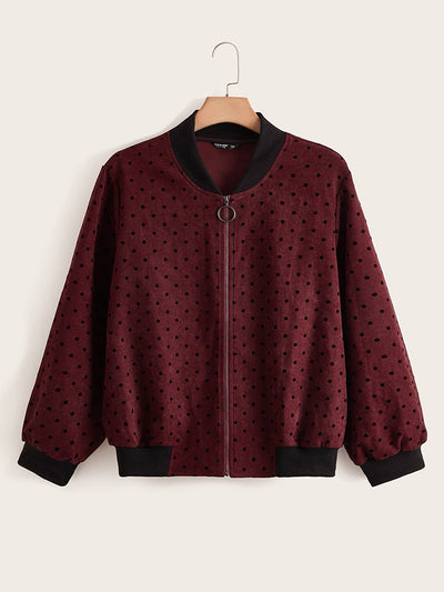 TOLEEN Plus Size Women Clothing Fashion Zipper Swiss Dot Jackets 2022 New Spring Autumn Long Sleeve Casual Loose Oversize Coats