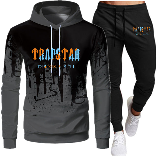 Tracksuit TRAPSTAR Brand Printed Sportswear Men Warm Two Pieces Set Loose Hoodie Sweatshirt + Pants Set Hoodie jogging