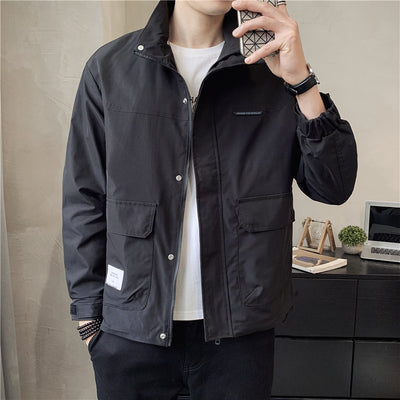 2022 Spring New Men's Stand Collar Thin White Jacket Korean Style Fashion Casual Sports Solid Color Jacket Male Trend Brand Coat