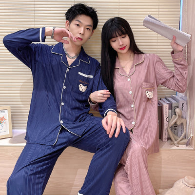 2022 New Couple Pajamas Set Women&#39;s Sleepwear Autumn Winter Long-sleeved Men Pajamas Lapel Men&#39;s Strip Cotton Home wear Clothes