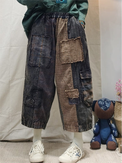 2022 New Pants Women Autumn Winter Retro Old cloth Spliced Trousers Female Elastic Waist Loose Casual All-match Pants
