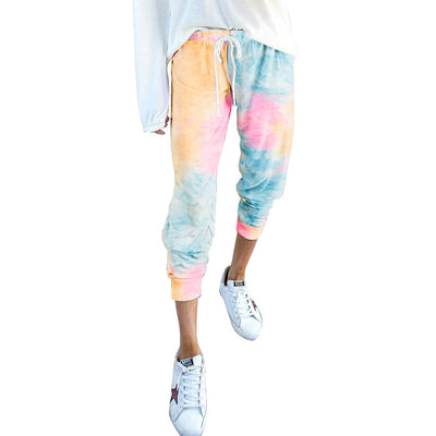 SEBOWEL Fashion Tie Dye Print Women's Jogger Pants Casual Female Elastic High Waist Trousers Ladies Slim Gradient Pants S-XL