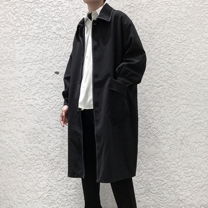 Autumn Black Trench Coat Men Fashion Oversized Long Coat Men Korean Casual Loose Windbreaker Jacket Mens Overcoat S-XL