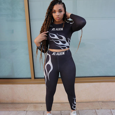 Gym Clothing Woman Yoga Set Fall Winter Running Workout High Waist Leggings Long Sleeve Crop Top Fitness 2 Piece Sports Suits