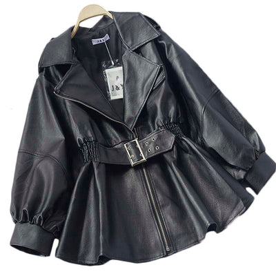 2022 Korean Style Zipper Fashion Outerwear Female Spring And Autumn New Slim Black Waist PU Leather Jacket Y853