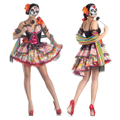 Adults Day of The Dead Costumes Flower Sugar Skull Senorita Dress Halloween Costumes for Women Mexican Dia De Los Muertos Outfit