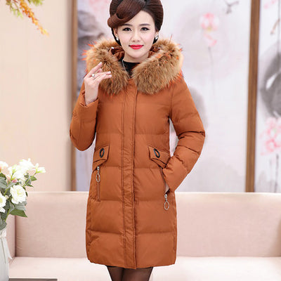 Autumn And Winter Women&#39;s Cotton Coat 2021 Fashion New Medium Length Hooded Fur Collar Large Size Cotton Coat Mother Coat H0247
