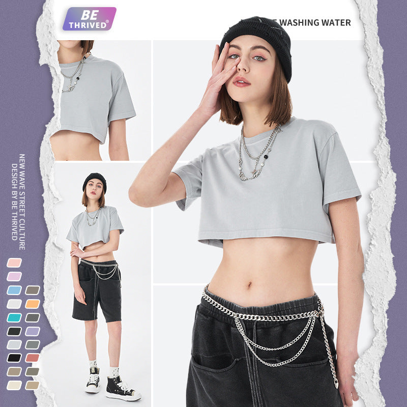 2022 Summer New Women&#39;s Distressed Solid Color T-shirt Hot Girl Street Hip Hop Sexy T-shirt Short Tops Tees Shirts for Women