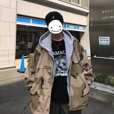 Military Jacket Punk Rave Windbreaker Jacket Zip Up Hoodie Streetwear Fashion Jacket Men Camouflage Japanese Fashion