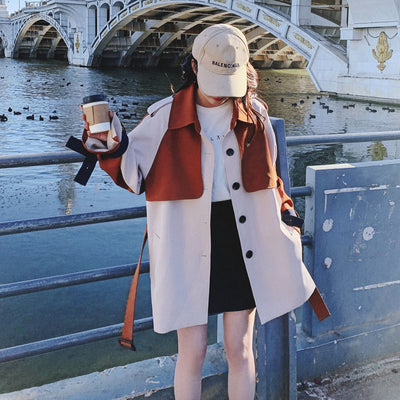 2021 Spring and Autumn Women's New Patchwork Loose Showing Thin Trench Coat Female Korean Students Fashion Coat