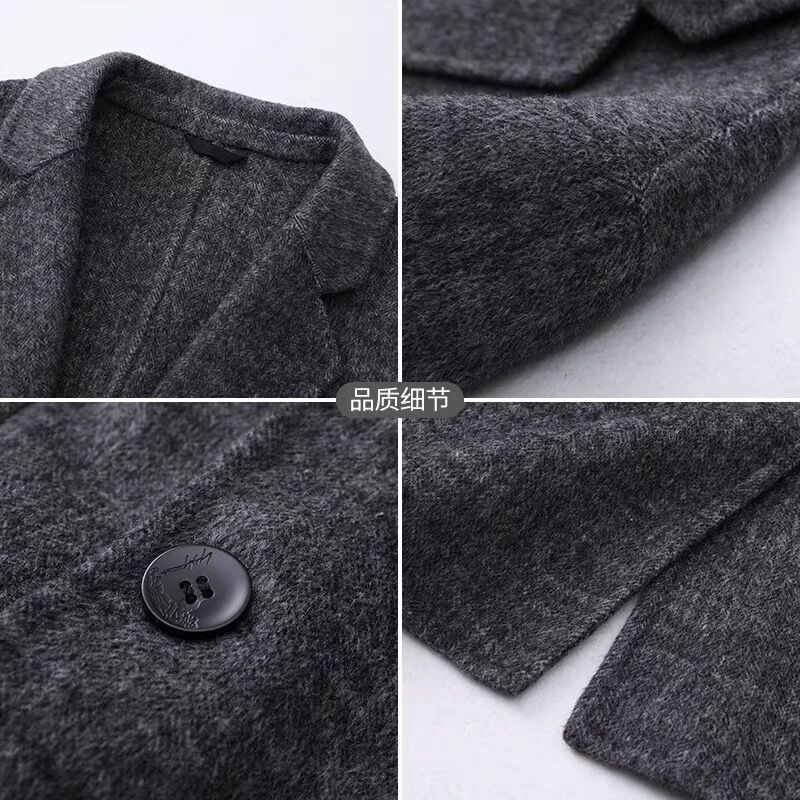 2021 Autumn Winter New Fashion Solid Men Long Sleeve Woolen Coat Slim Fit Overcoat Male Turn-down Collar Wool Outerwear B430