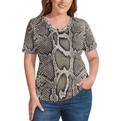 Boa Black Snakeskin T Shirts Animal Skin Print V Neck Casual T Shirt Short Sleeve Lady Harajuku Tee Shirt Top Tees Plus Size 4XL