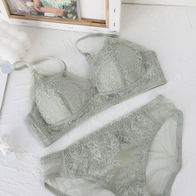 Lingerie Girl Fairy Bowknot Chiffon Thin Style Cute No Steel Ring Triangle Cup Bra Set Women Large Size Bralette Panty 2pcs