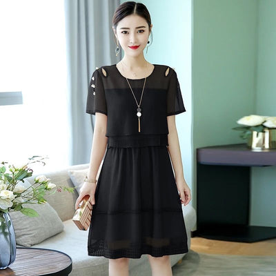 Summer New Dress Female 200 Jin Fat Sister A-Line Skirt Meat Cover Belly Chiffon Vestidos Feminine Temperament Dresses