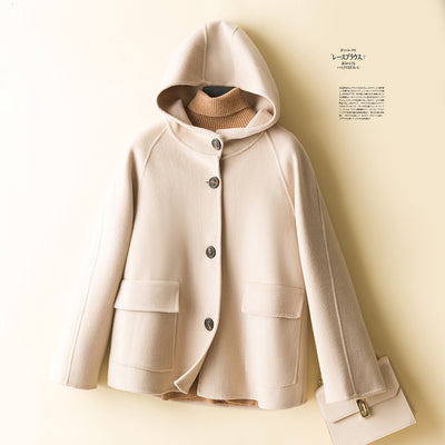 Double-sided cashmere hooded small coat woolen pure wool short women's coat small autumn and winter women's top